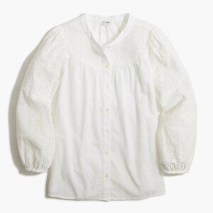 J Crew Mixed Media White Cotton Long Sleeve Shirt Size L